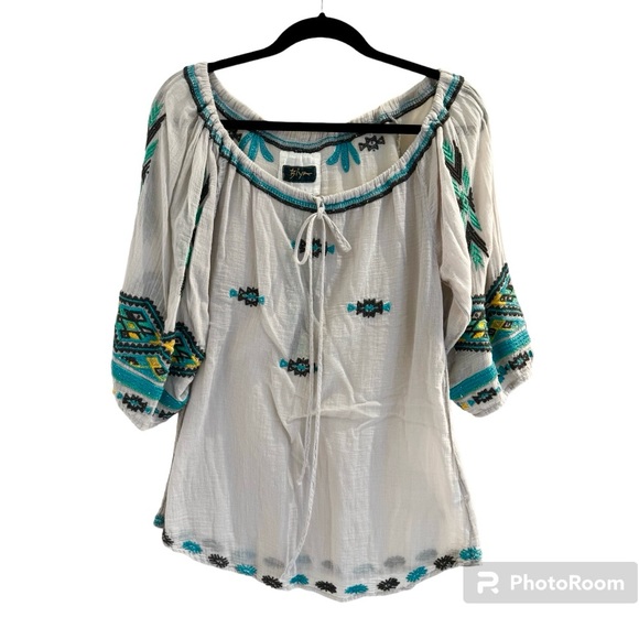 Johnny Was Tops - Biya Johnny Was Gauze Embroidered Blouse